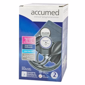 Aneroid sphygmomanometer (manual BP monitor) Measurement range: 0–300 mmHg High-visibility black enamel dial gauge Latex-free cuff for safe patient use Chrome-plated brass air release valve Single-head stethoscope (optional) Durable, professional-grade construction CE & ISO 13485 certified