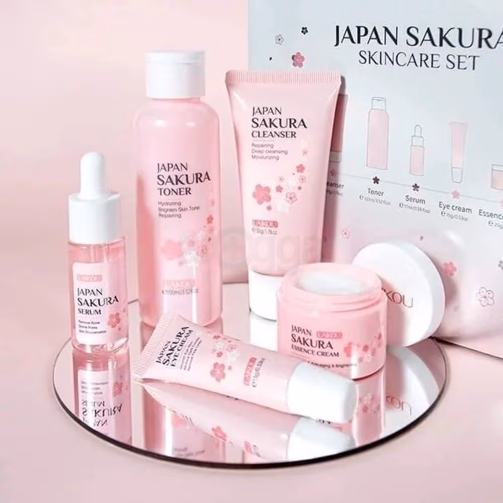 Laikou Japan Sakura Skincare 5 Pcs Set (Cleanser+Toner+Serum+Eye Cream+Essence Cream)
